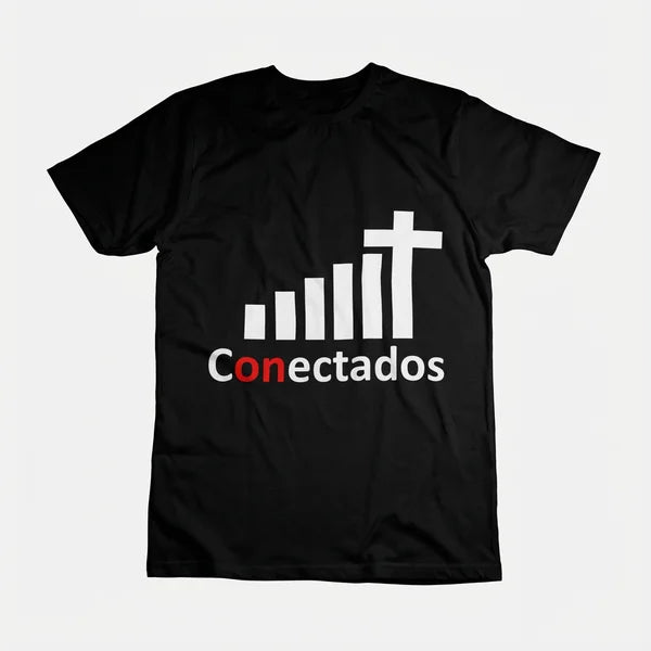 Remera negra con el diseño Conectados