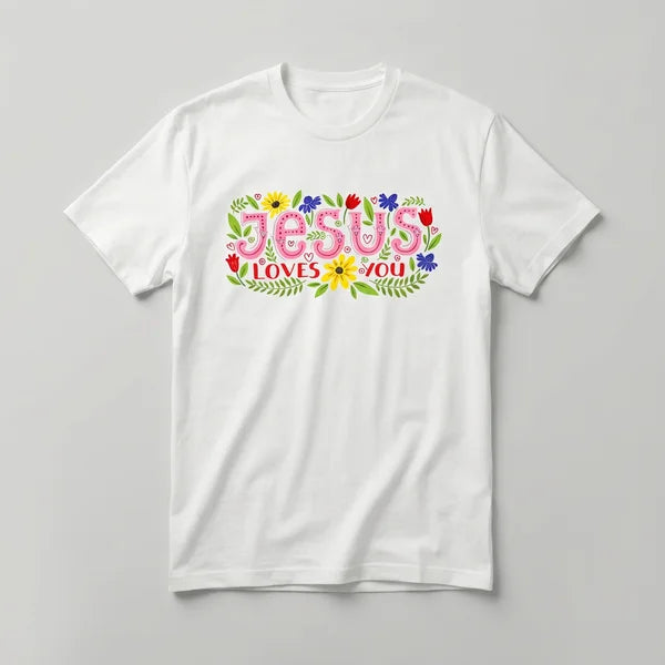 Remera con diseño floral Jesus loves you