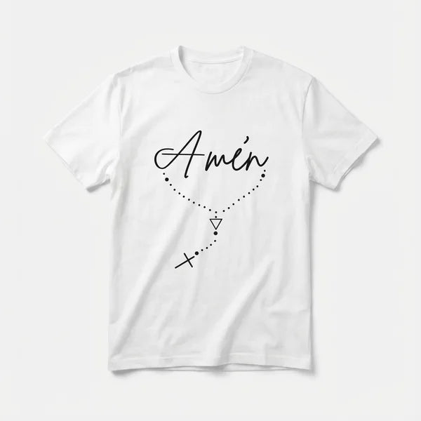 Remera blanca con diseño Amén minimalista